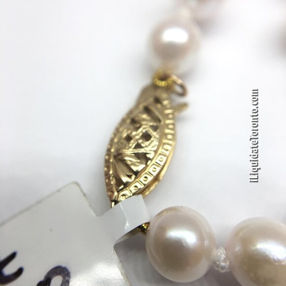 Single Strand Cultured Pearl Necklace Choker with 14K YG Clasp - Picture 6 of 11